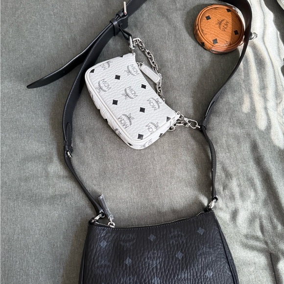 MCM Handbags - MCM Black and White Crossbody Bags with Monogram Pattern